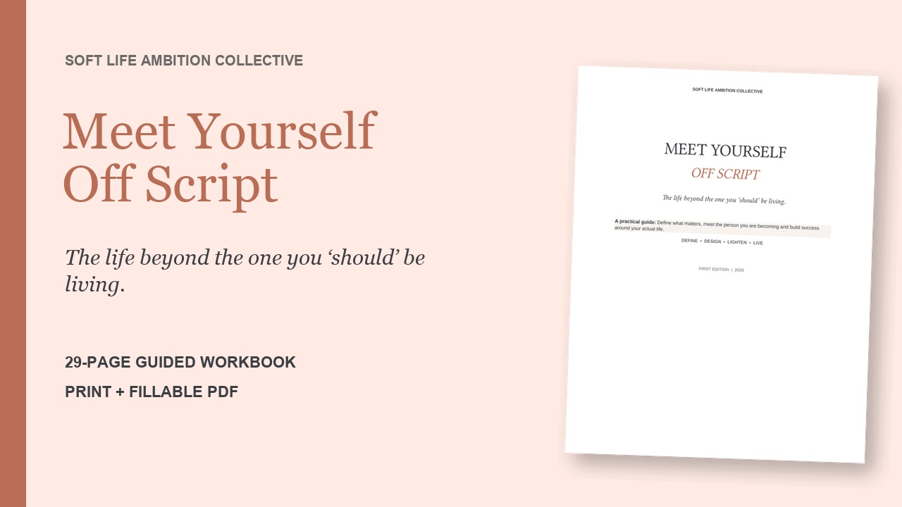 Meet Yourself Off Script digital resource cover, a practical reset for ambitious people